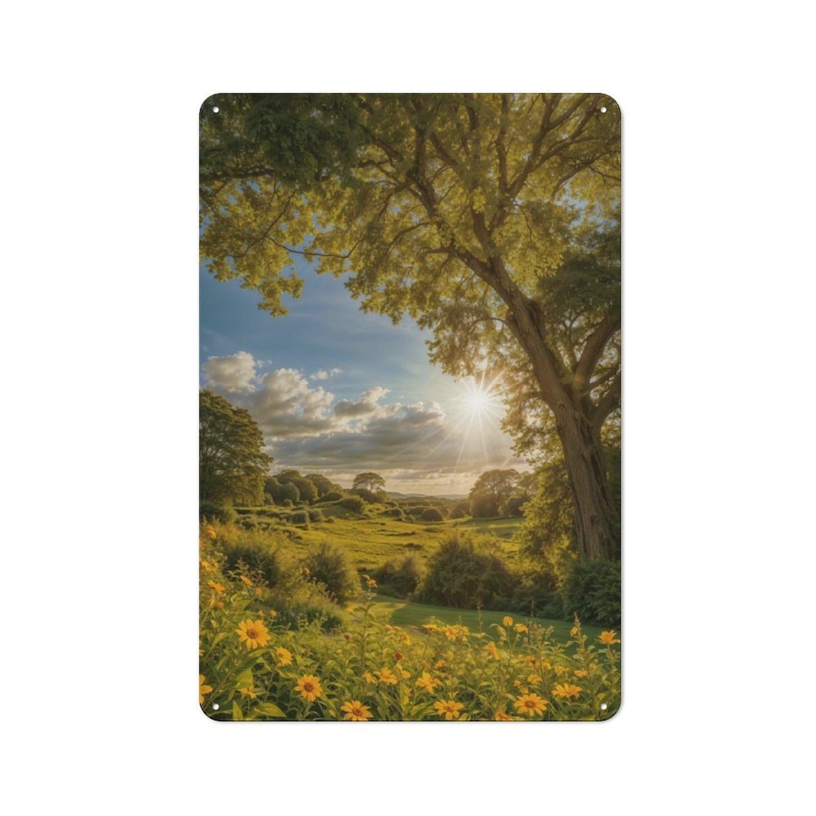 Junmoney Wildflower Field At Dawn Tin Wall Plaque 30X20cm With For Bar Or Restaurant, Suited To Bar Decor Enthusiasts