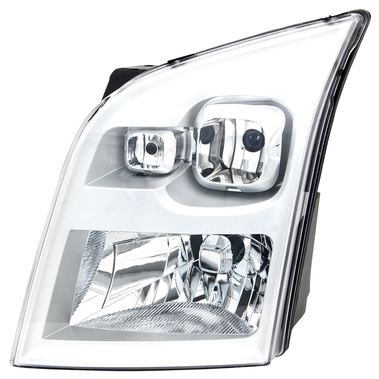 Faro Fanale Proiettore Anteriore SX Sinistro Per Transit da 2006 a 2013 H4 Cromato Regolazione Elettrica Gruppo Ottico Luce Fanalino
