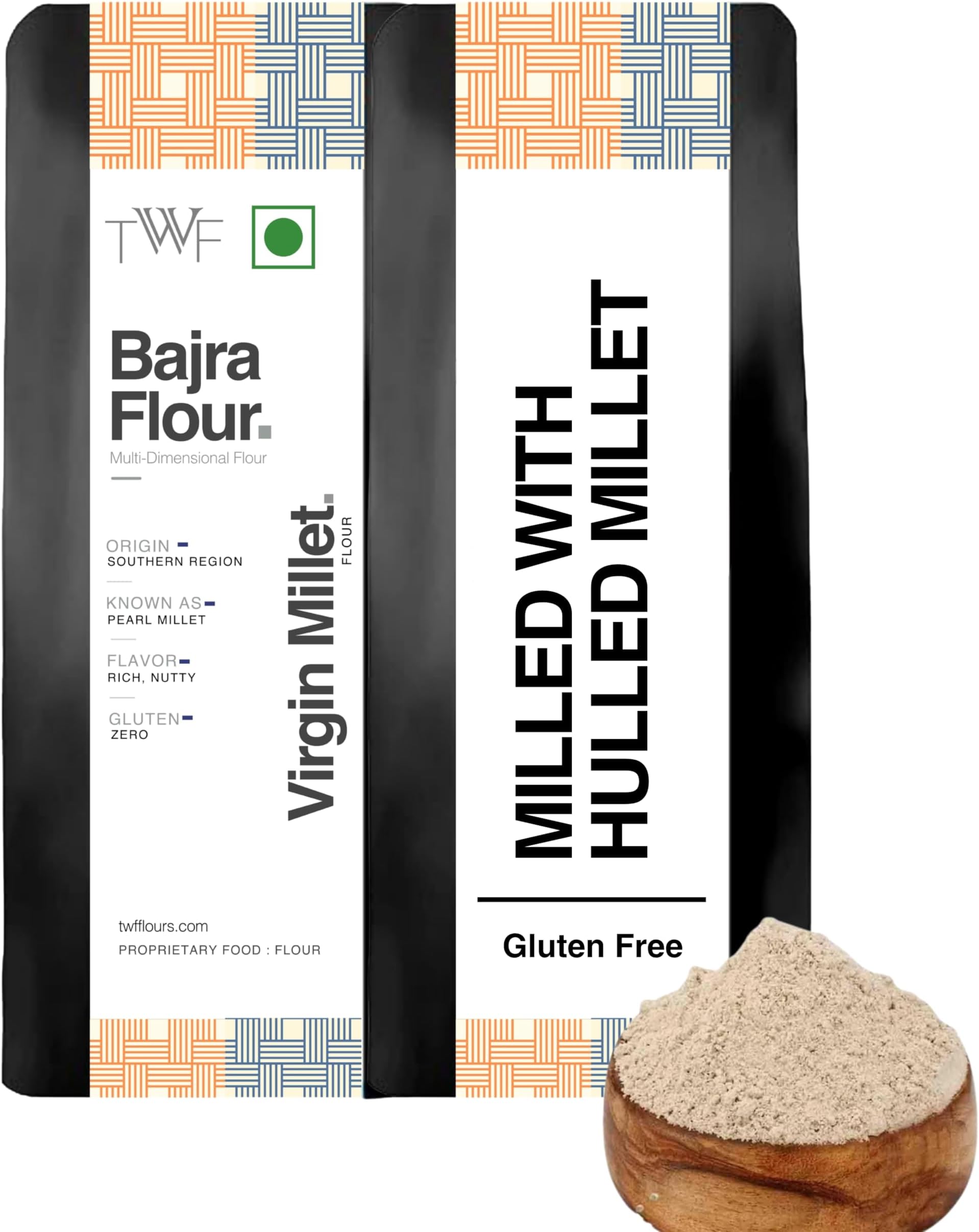 TWF Stone Ground Bajra Flour | 1 Kg | Bajri Atta | Not Pulverized | Hulled | Hand Pounded | Pearl Millet Atta | Naturally Gluten-Free | 100% Virgin Grains