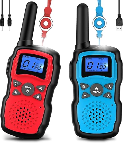 Miniatura 10 de Wishouse Walkie Talkies recargables para niños de largo alcance con cargador USB, juegos de campamento al aire libre con linterna, divertidos