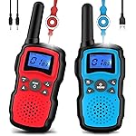Wishouse Walkie Talkies for Kids Rechargeable with USB Charger 6000mAh Battery,Outdoor Camping Games with Flashlight Lanyard,Toys for Girls,Halloween Xmas Birthday Gift for Children 2 Pack Red Blue