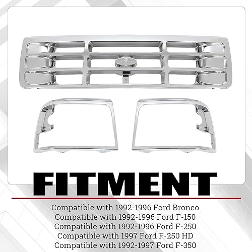 Miniatura 2 de HECASA Rejilla delantera y bisel de faros delanteros compatible con Ford Bronco F-150 F-250 HD F-350 de repuesto para F4TZ8200A FO1200173 F2TZ13064D
