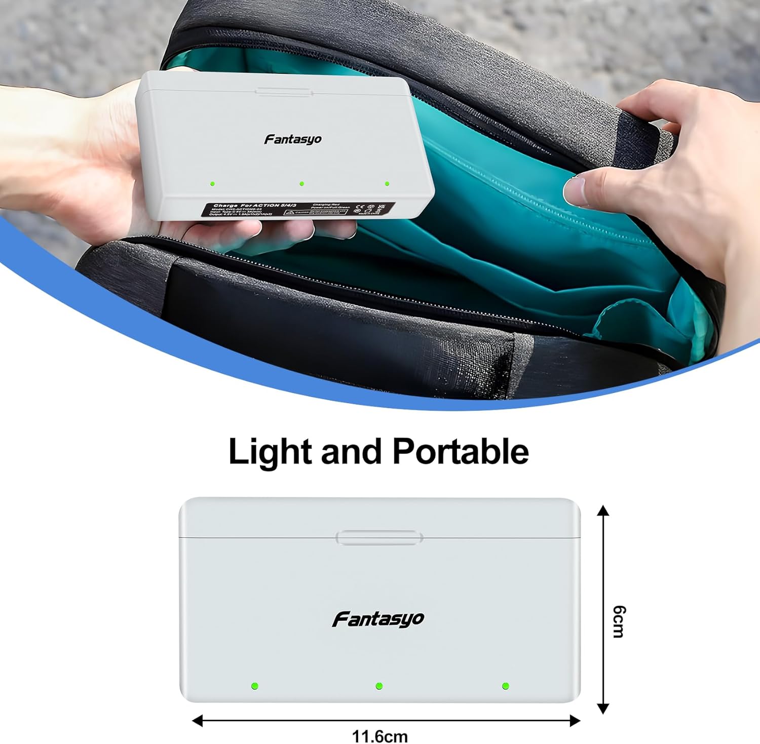 Fantasyo Osmo Action 5 Pro Battery 2100mAh 3-Pack for DJI Osmo Action 5/4/3 Black and 3-Channel Quick Charger, Fully Compatible with Action 5 Action 4 Action 3 Camera