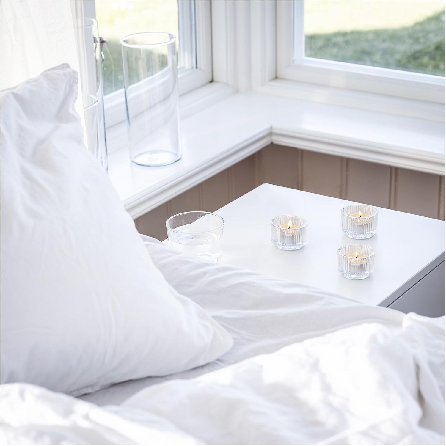 TRÅDCYPRESS Scented tealight, Fresh linen/white, 3.5 hr