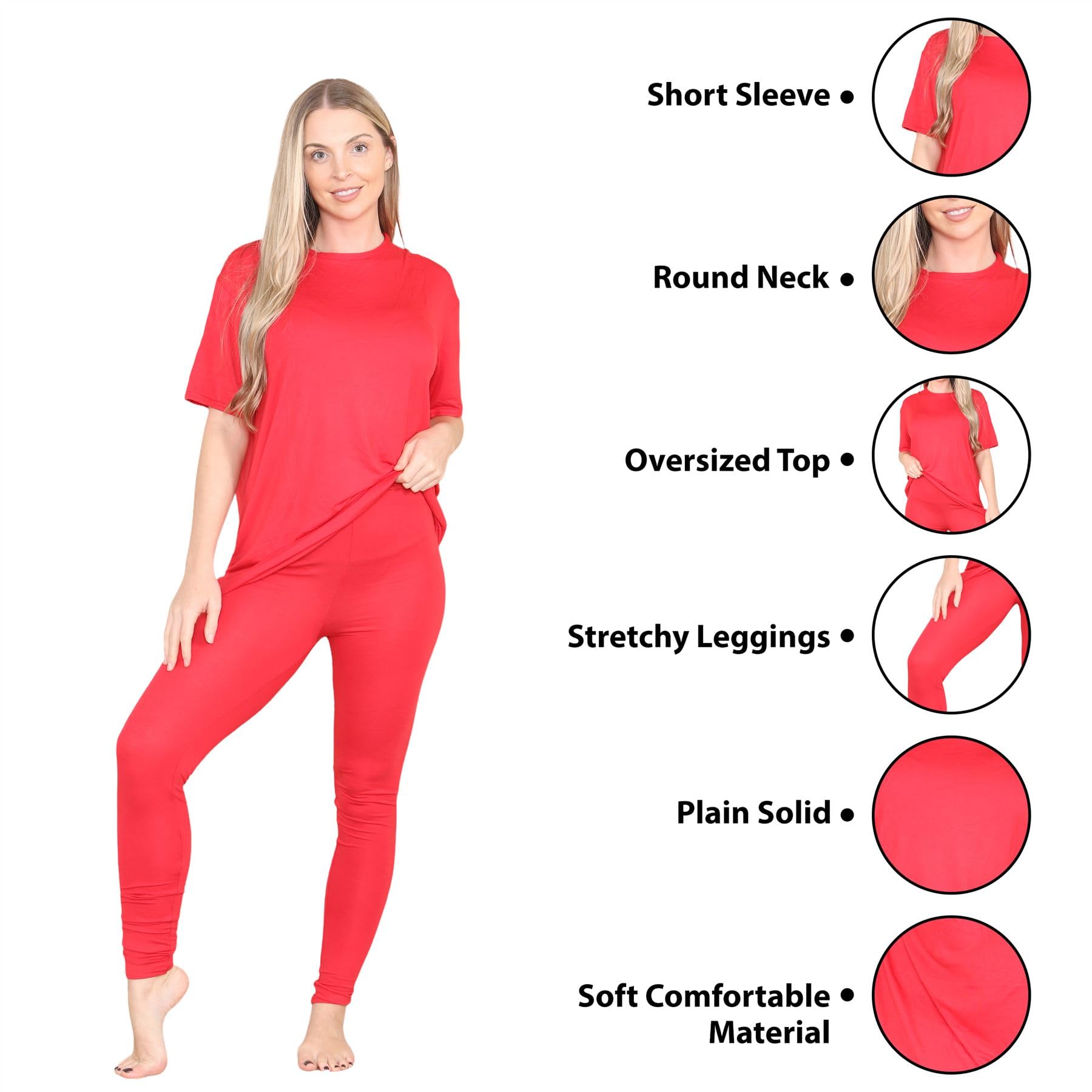Set di leggings da donna in tinta unita, oversize Rosso Small