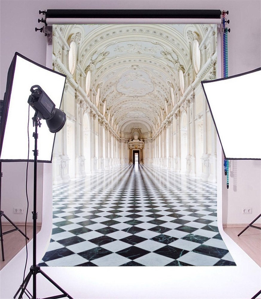 YongFoto Sfondo Fotografico 1,5x1m - Chiesa Palazzo Con Camino E Pavimento Marmo - Fondale Vinile