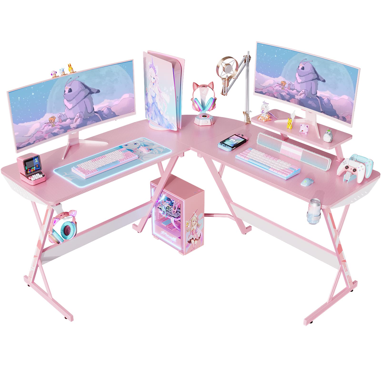 Buy MOTPK Pink Gaming Desk L Shaped, Gamer Desk Gaming Table with