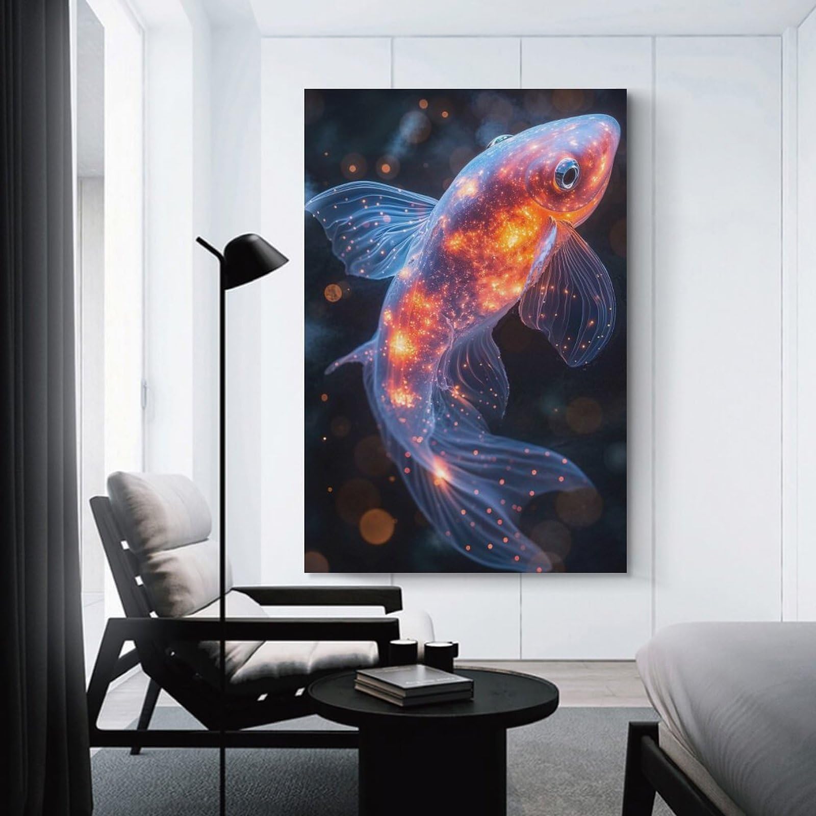 Junmoney Hanging Wall Art Cosmic Goldfish, 20x30inch(50x75cm), for Wall Displays, Bedrooms Or Room Updates, Wall Decor Suited to Curated Displays