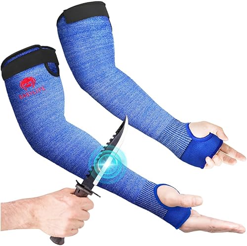 Miniatura 6 de Mokeydou - Mangas de Kevlar de protección para brazo con agujero para el pulgar, 18pulgadas de largo, 9-14pulgadas de ancho, corte guía de seguridad