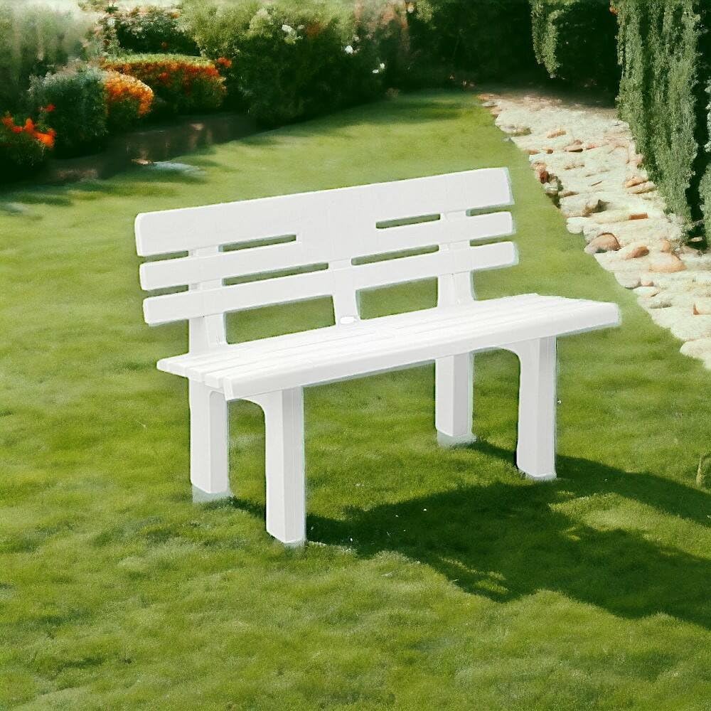 Dmora - Panchina da esterno Marinella, Panca monoblocco da giardino, Panchina outdoor, 100% Made in Italy, 110x52h71 cm, Bianco