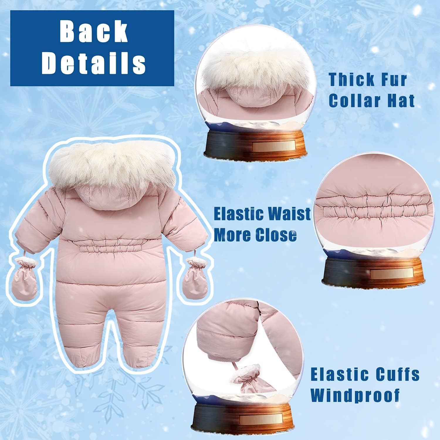 Fairy Baby Infant Baby Winter Snowsuit Coat Romper Hooded Double Zipper Fur Collar Warm Jumpsuit for Boys Girls 6-24 Months - Image 3