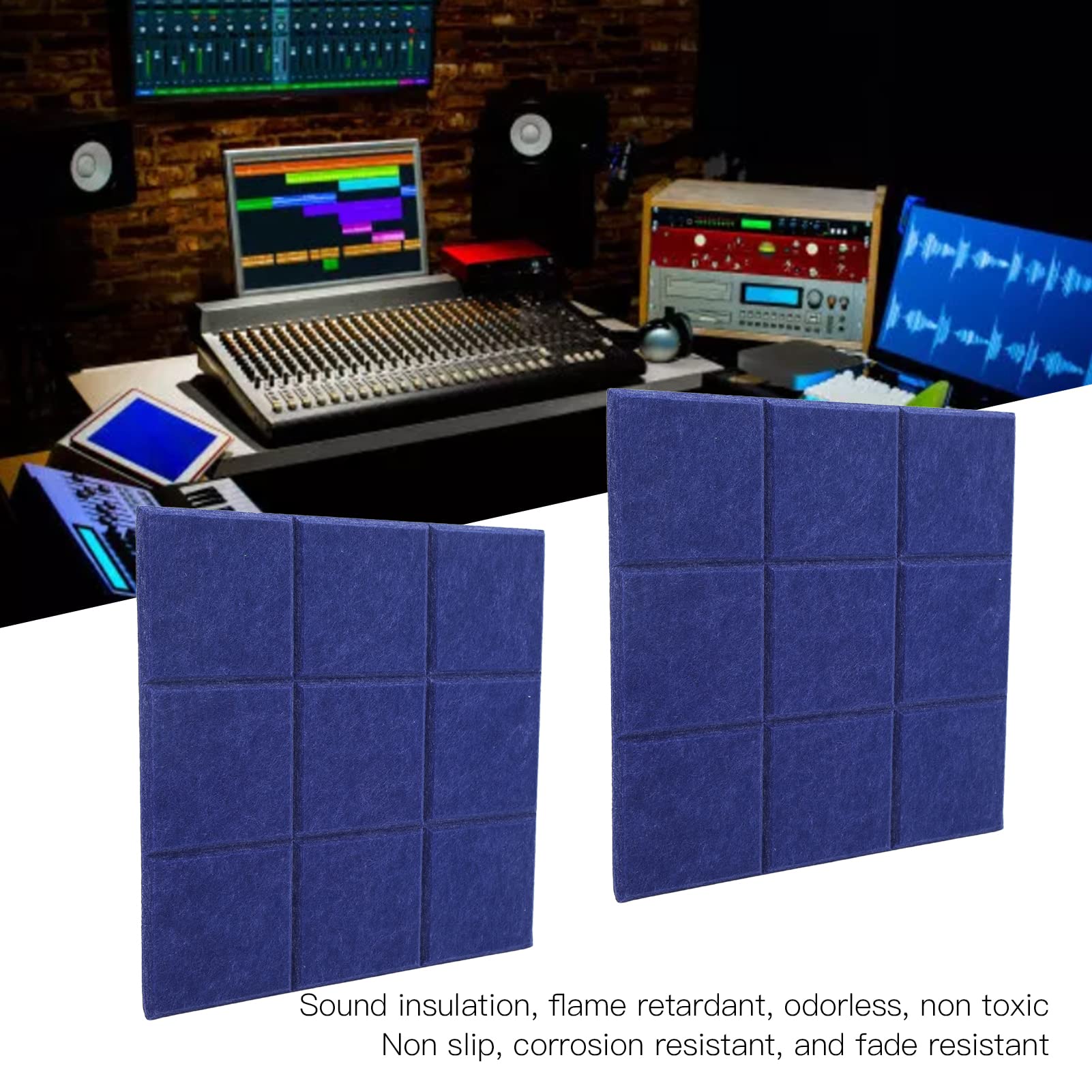 12 Uds Panel Aislante Insonorizado Fibra de Poliéster Azul Oscuro Tratamiento Acústico Azulejos para Estudio de Grabación Hogar