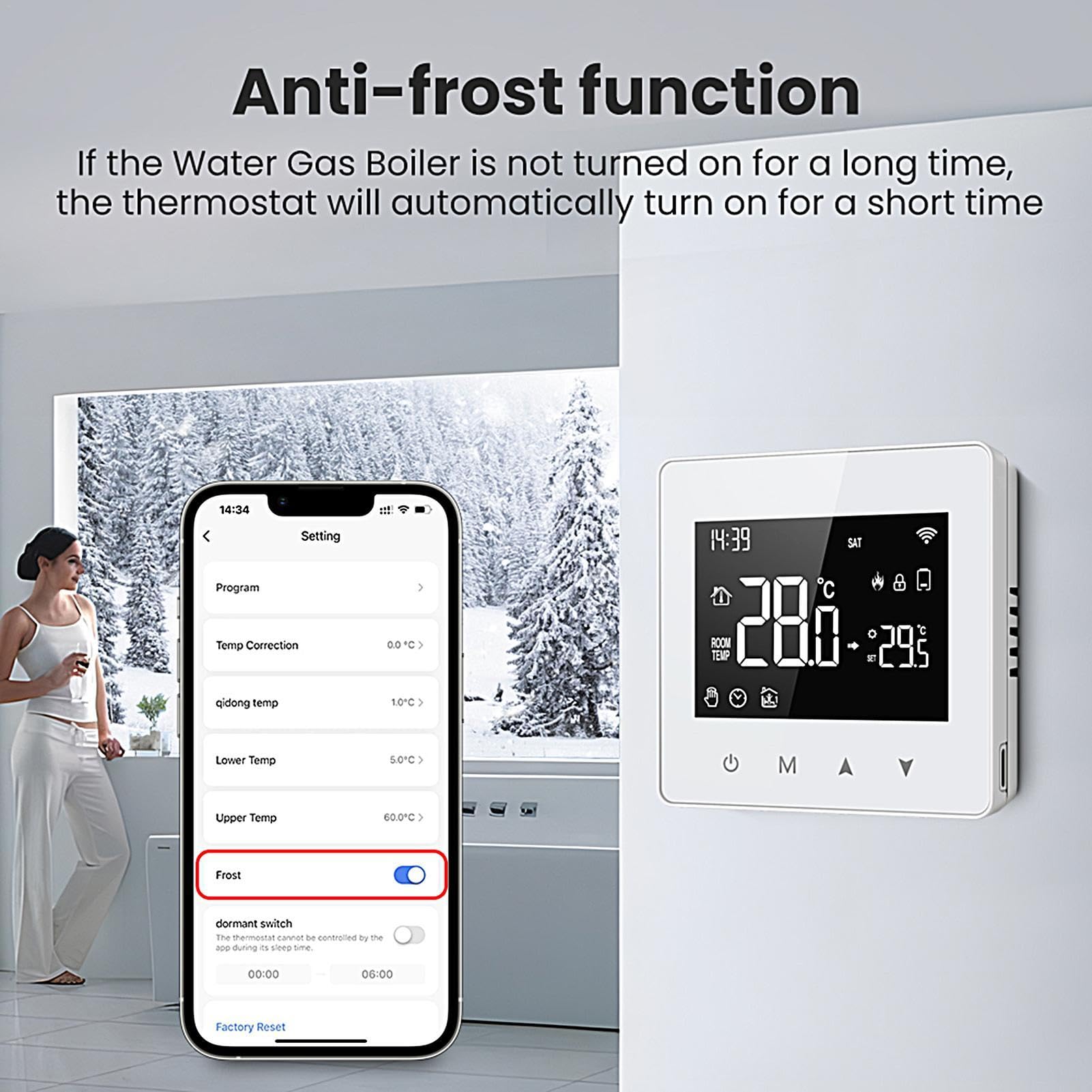 Teksome Termostatos inteligentes para el hogar, termostato WiFi, termostato digital con pantalla LCD, termostato para el hogar, funciona con pilas para CA y calefacción