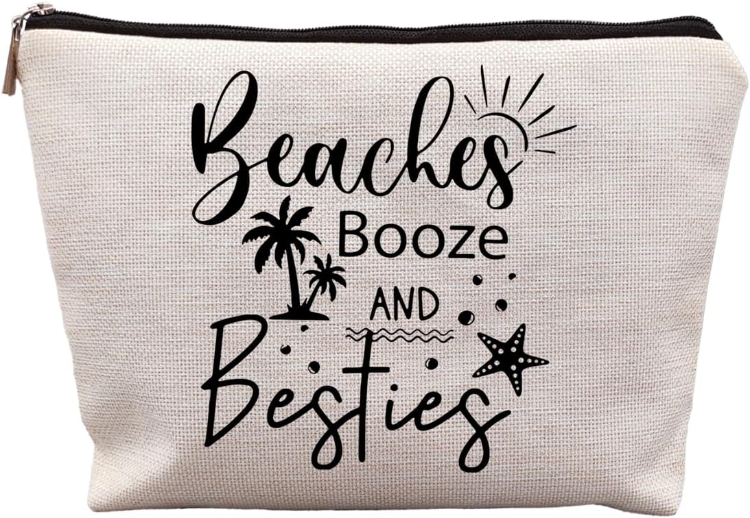Beach Makeup Bag,Sunscreen Summer Travel Makeup Pouch,Saltwater Seashells Sunshine Travel Cosmetic Zipper Bags for Women,Beach Gifts for Women