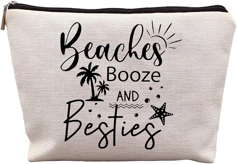 Necessaire de maquiagem uinwk em poliéster com estampa de letras, Beach Cosmetic Bag-9, 20,07 cm x 19,05 cm x 0,76 cm