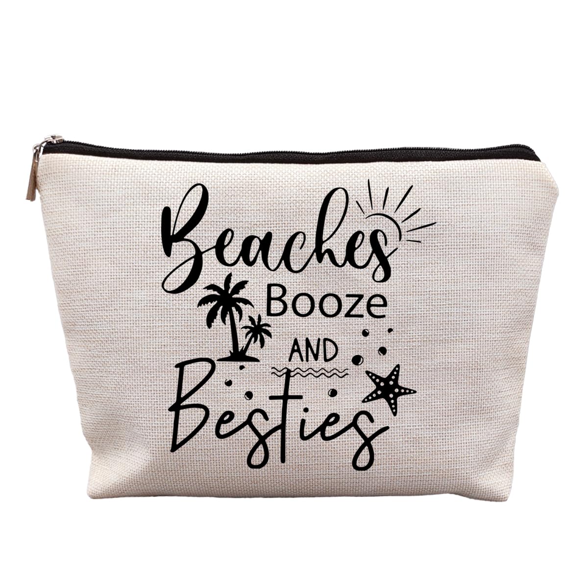 Girls Trip Gifts, Girls Weekend Bestie BFF Friendship Gifts for Women Friends, Beaches Booze and Besties Canvas Makeup Bag Cos