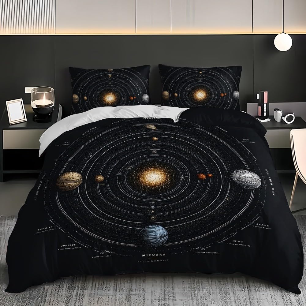 Fantasy Space Planetary Patterns Duvet Cover 240x220cm Black Quilt Cover 3 Pieces Microfiber Soft Hypoallergenic Bedding Sets With Zipper For Adults 2 Pillowcases