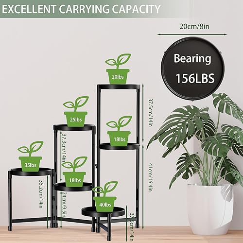 Miniatura 5 de Soporte de metal de 6 niveles para plantas para interiores y exteriores, estante plegable para plantas altas para múltiples plantas, soporte para