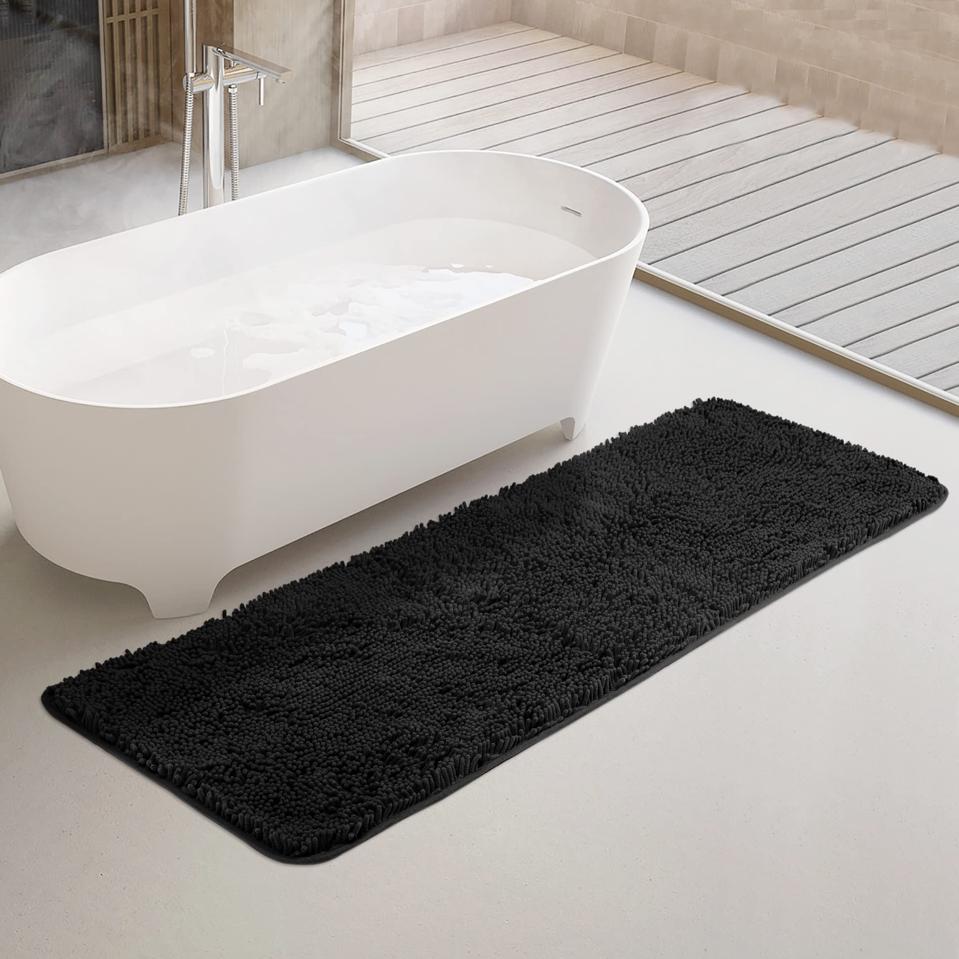 Yeaban Chenille Black Bathroom Runner Rug 24"x72" — image 1