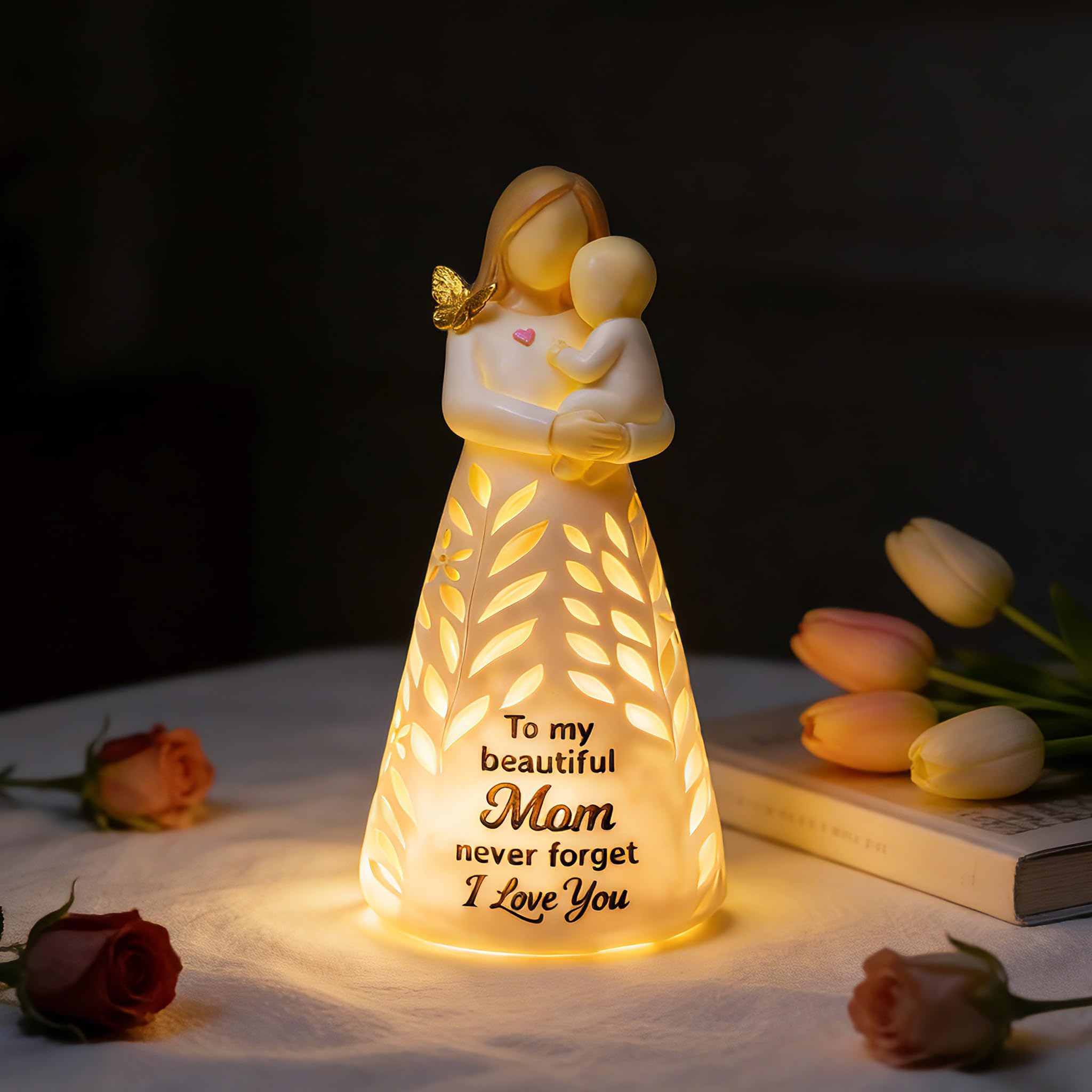 AlevaHive Mother and Baby Child Figurines Light with Remote, New Mom Gifts for Women - First Time for New Mom from Daughter Son, Baby Shower Birthday