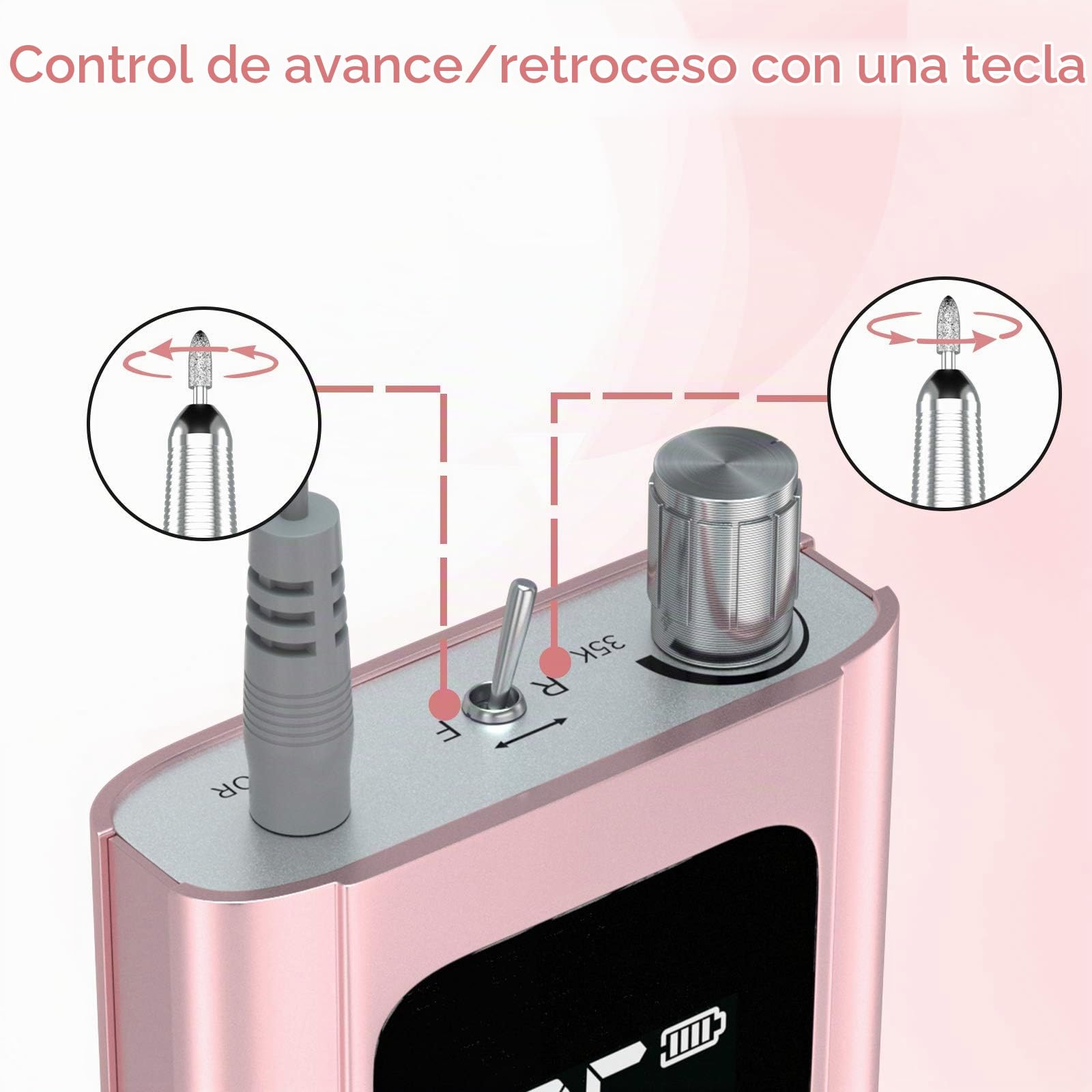 Delanie Torno para Uñas 35000rpm Profesional Portátil Acrilicas Inalambrico 35000rpm Recargable de Gel para Manicura y Pedicura con 6 brocas Recambios y Pantalla LCD para Salón y Hogar