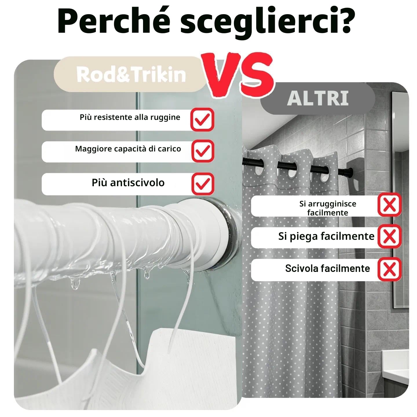 Aste Per Tende Senza Forare Telescopica Estensibile Bastone Tenda Estensibile Per Bagno Finestre Bianco 83-190CM