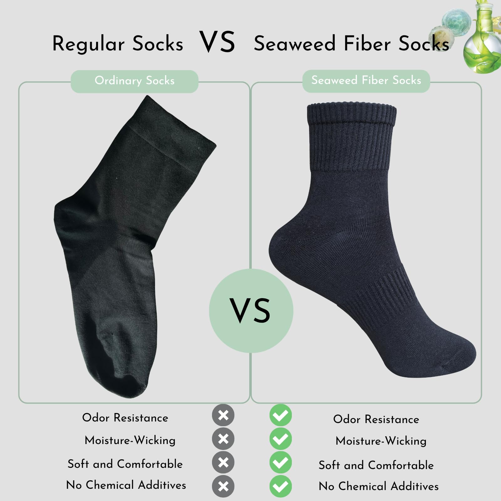 3 pares de calcetines deportivos para hombres y mujeres, de fibra de algas marinas que absorben la humedad, ajuste acolchado y transpirable