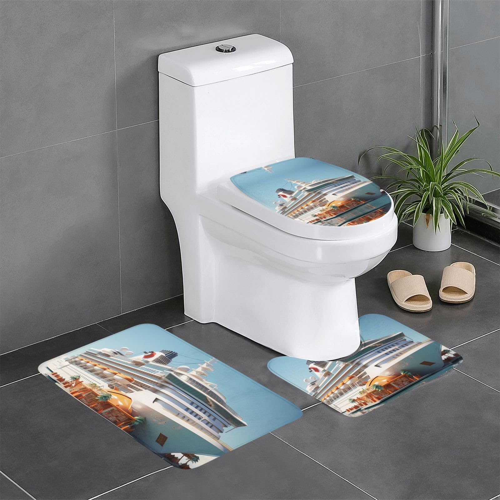Tapis de salle de bain antidérapant lot de 3 avec motif croisière original
