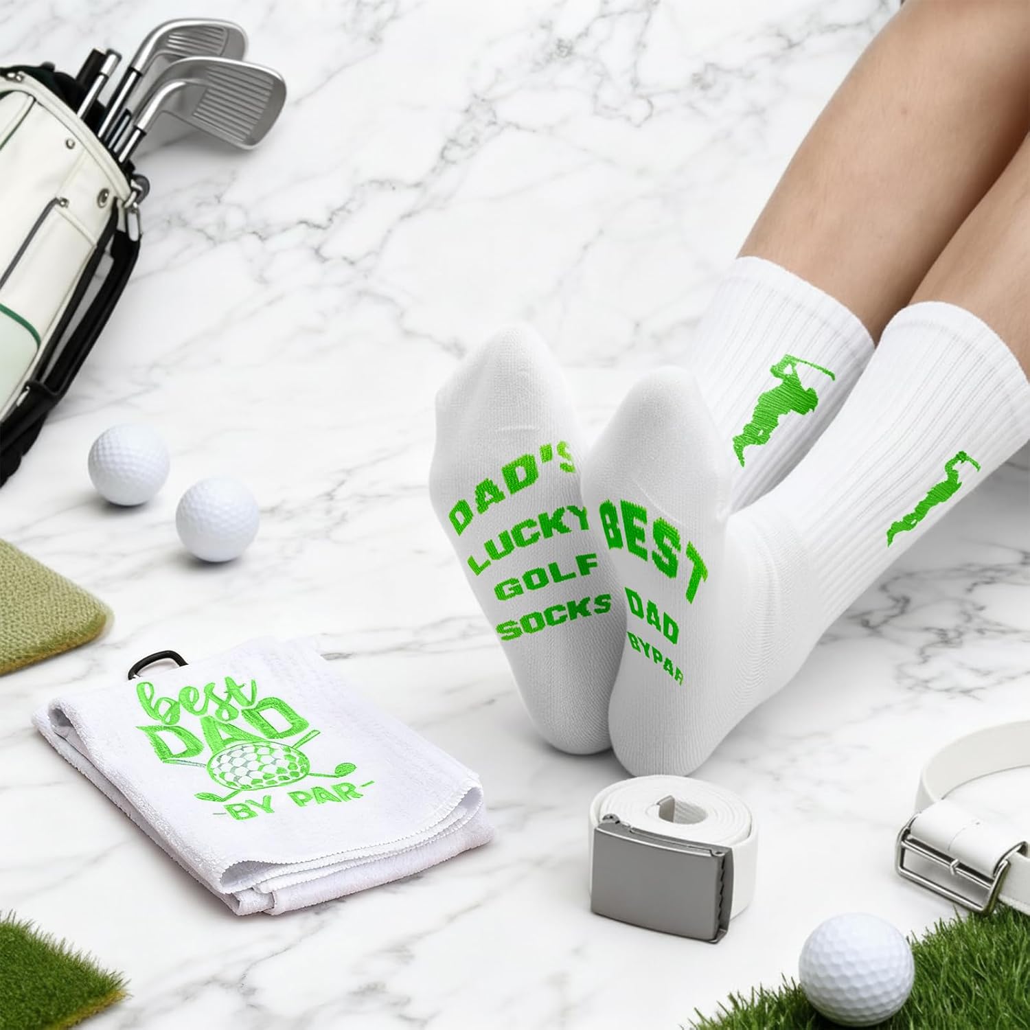 Patelai White Funny Golf Gifts Accessories for Dad Men Golfer Lovers Cool Gift Ideas for Him Stuff Set Includes Golf Balls Tumbler Portable Bag Tees Metal Divot Repair Tool Towel Sash Socks - Image 3