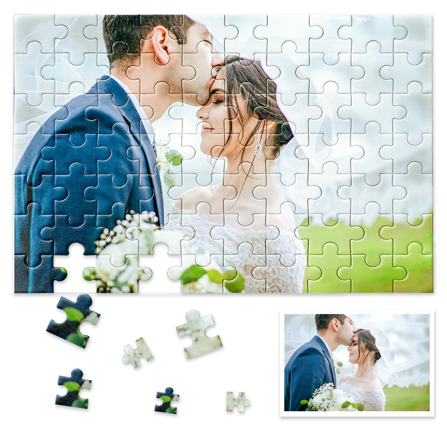 Personalised Jigsaw Puzzles for Adults 1000/500/300/200/70/35 Pieces,Wooden Custom Puzzle Frameless,Personalised Gifts for Family,Pet,Wedding,Birthday,Valentine's Day,Holiday Memory(70 PCS)