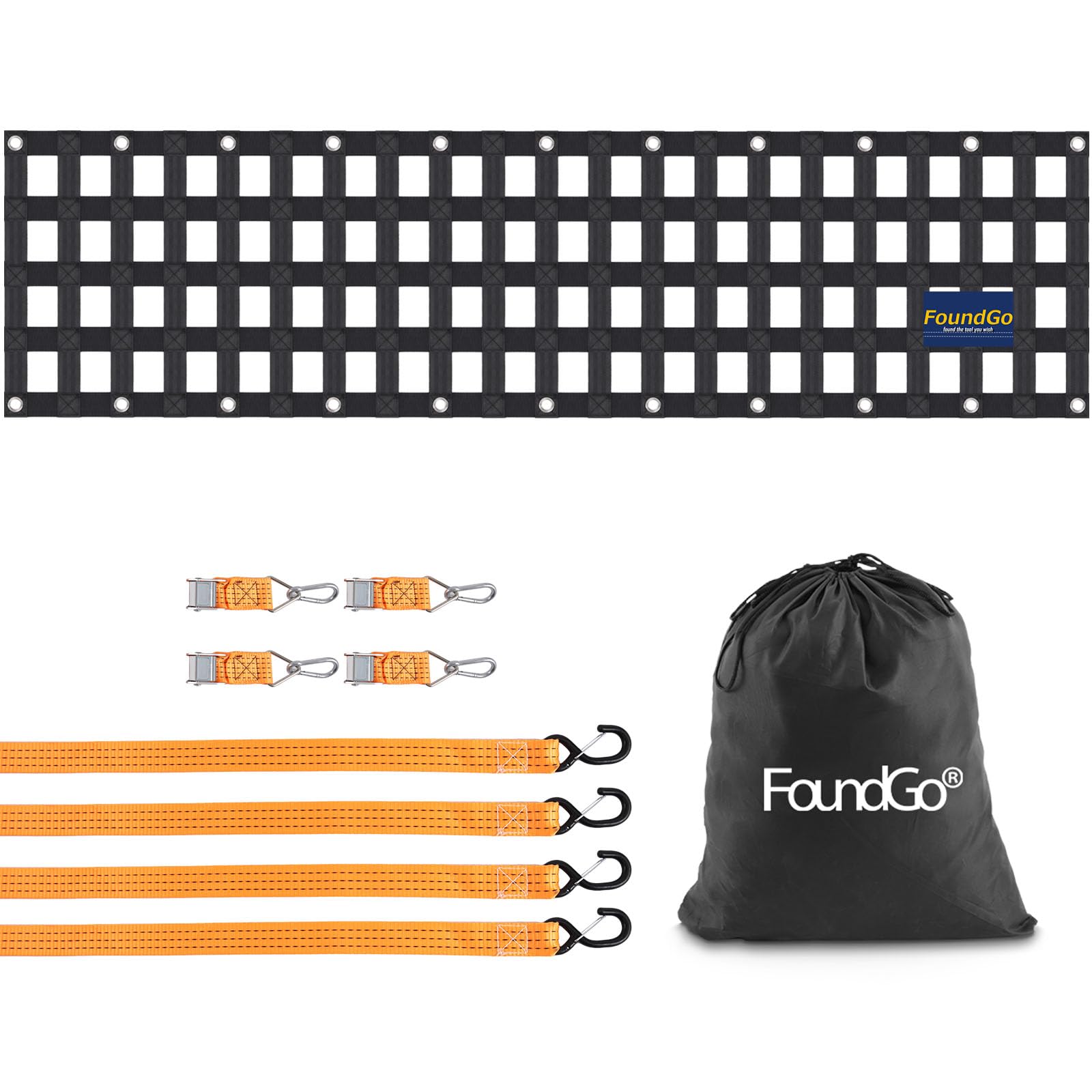FoundGo Red de equipaje para camioneta, superficie de carga, 50 x 214 cm, ancho de banda de 4,6 cm, resistente, resistente a desgarros, portón trasero, red de carga ajustable, para remolques de