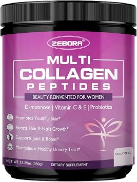 ZEBORA Multi Collagen Peptides Powder for Women - Hydrolyzed Collagen Peptides with D-Mannose & Womens Probiotics - Supports Skin, Hair, Nails, and Urinary Tract Health, Unflavored, 35 Servings