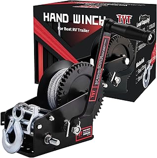 TYT 3500LB Boat Trailer Cable Winch with 32ft Steel Rope, Hardened Steel Ratio 4:1/8:1 Gear Manual Winch, Heavy Duty Portable Hand Crank Winch with Hook for Towing Pulley Boat Trailer RV Jet Ski Winch