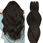 HOTBANANA Sew in Hair Extensions Real Human Hair, 14inch 80g Weft Hair Extensions Dark Brown Sew in Hair Extensions Straight Remy Human Hair Weft Hair Extensions Full Head