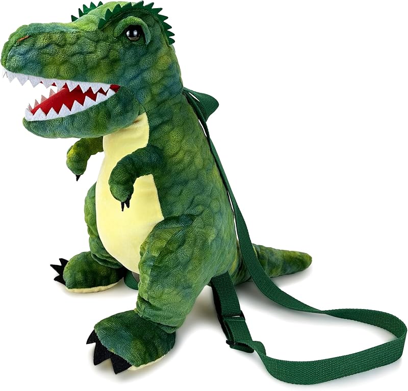 JUSTQUNSEEN P lush T Rex Dinosaurs Backpack, 16" D inosaur s Stuffed Animal Bag toddler D inosaur Backpack for Kids 3-5, Dinosaurs Gift Bag Plush Dinosaur Toys for kids Giant Dinosaur Plus h backpack