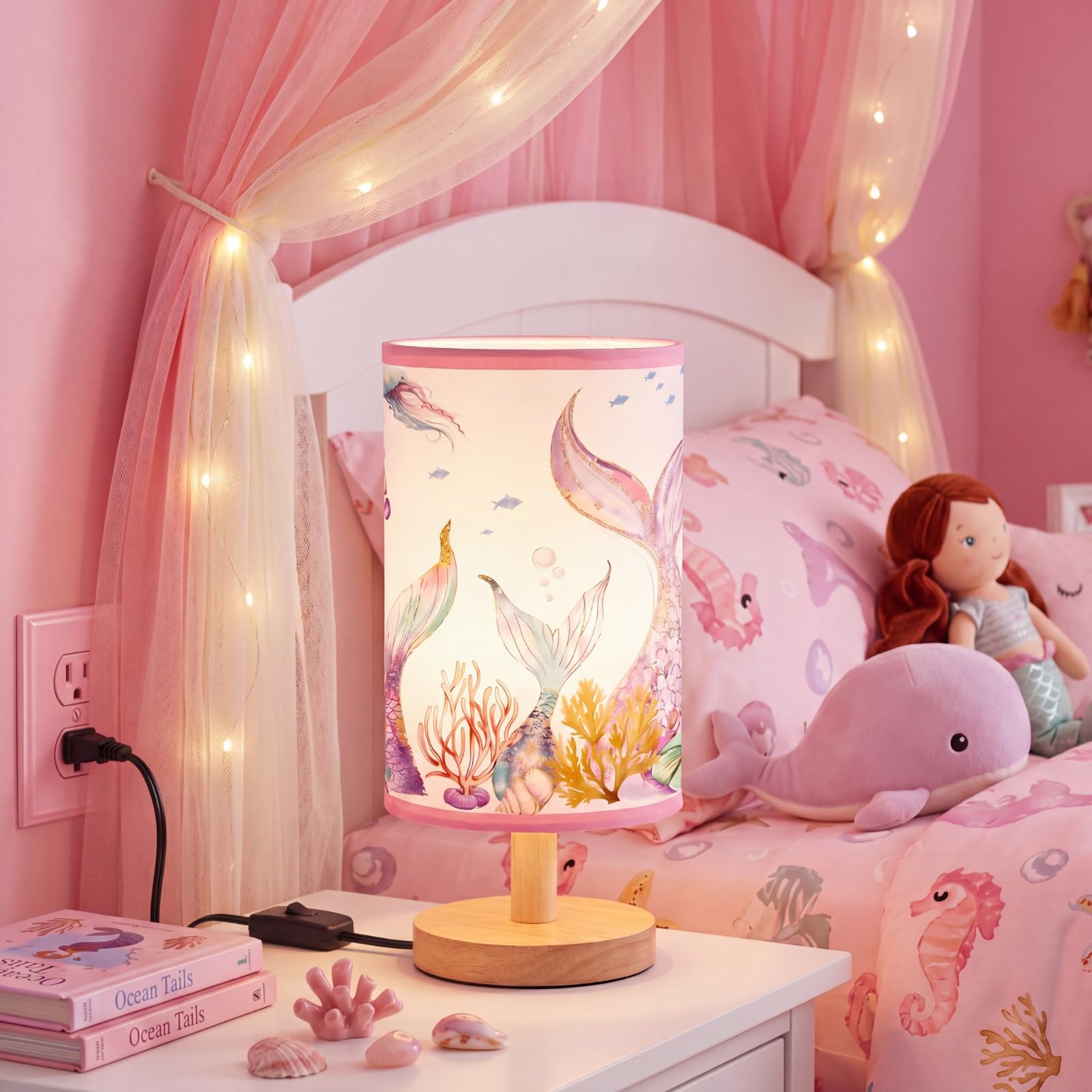 Glooglitter Summer Mermaid Table Lamp 3 Colors Dimmable Lights 9.72 x 5.12 Inch Ocean Night Light Sea Bedside Lamps Decoration for Bedroom Desk Birthday Gifts for Christmas