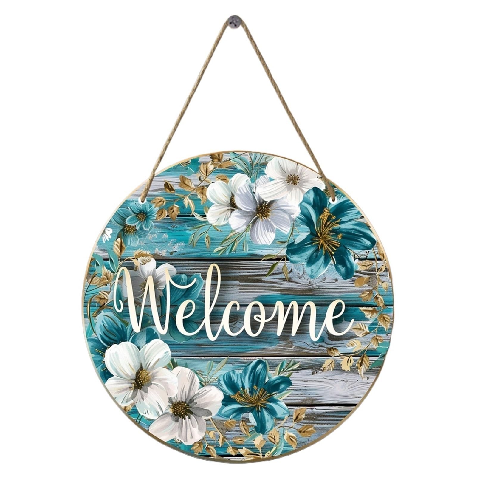 Wooden Welcome Sign 7.87inch Round Wooden Welcome Sign With Watercolor Floral Pattern Suitable For Wreaths, Room Decor for home(30x30)