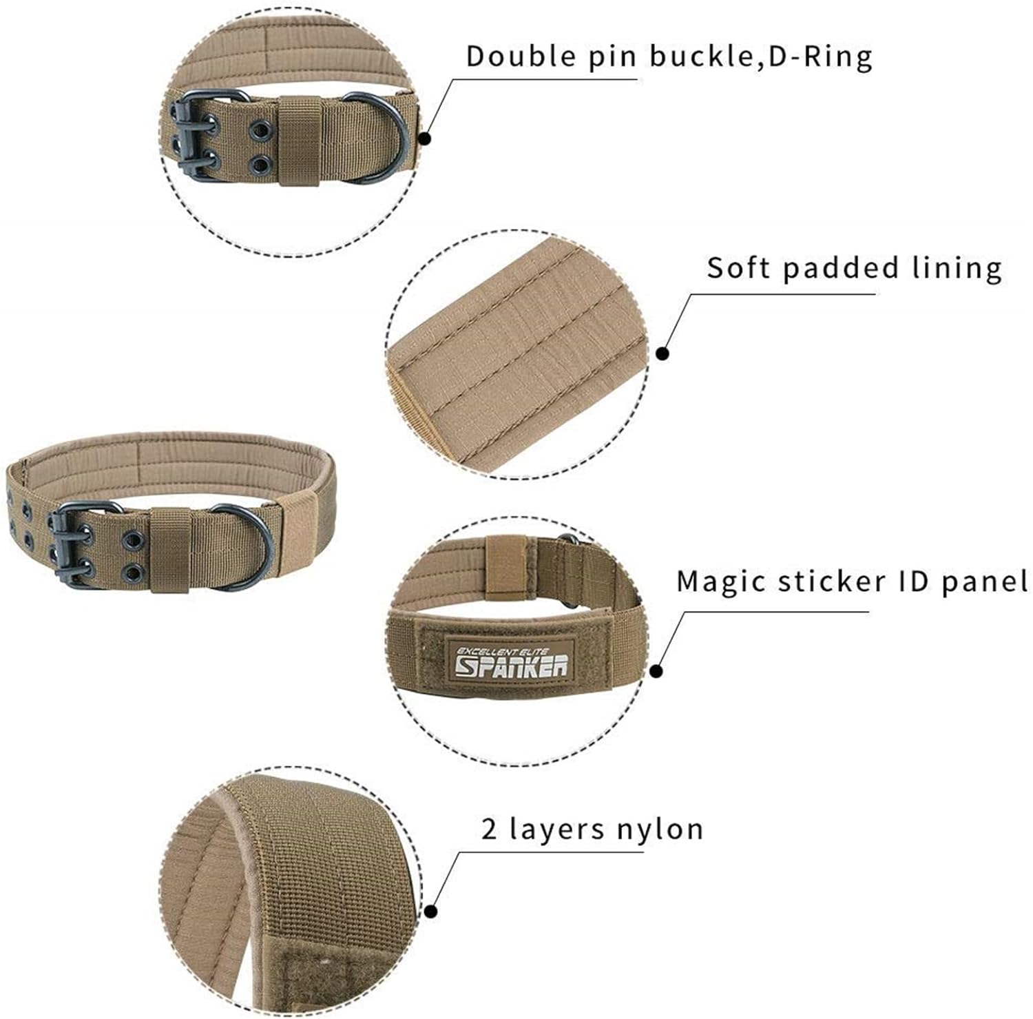 L Size 1.5" Width Military Dog Collar for Medium Large Dogs with Tactical Bungee Dog Leash
