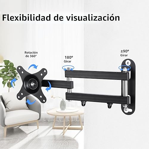Miniatura 9 de Suptek Soporte de pared para TV con rotación de inclinación giratoria, movimiento completo, articulado ajustable para la mayoría de LED de 15 a 32