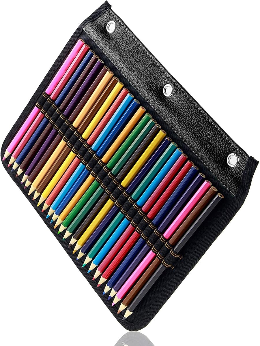 YOUSHARES 54 Slots Pencil Sleeve - Standard 3 Ring Binder Designed Pencil Page Compatible with 216 Slots Pencil Case for Watercolor Pencil, Gel Pen & Cosmetic Brush (Black)