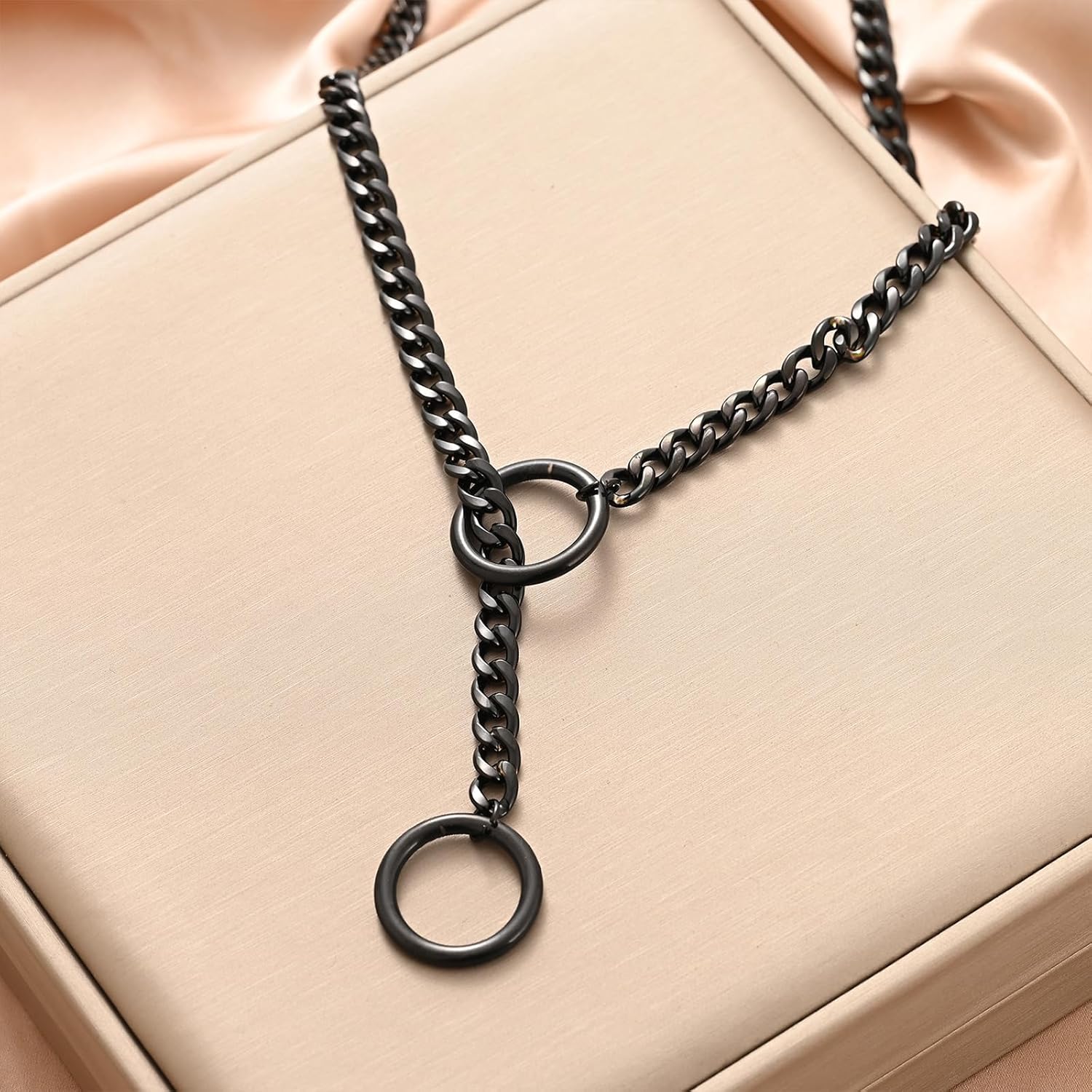 MIFYNN Heart O ring Slip Chain Necklaces for Women Stainless Steel Cuban Chain Bar Necklace Punk Rock Collar Necklace Handmade Adjustable Lariat Y Necklaces for Men - Image 6