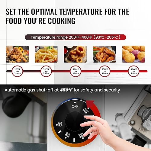 Miniatura 7 de Freidora Profunda Comercial - Freidora de Gas Natural de 3 Quemadores CSA, Capacidad de 35-40 libras, Termostato Ajustable de 90,000 BTUh 200F-400F,