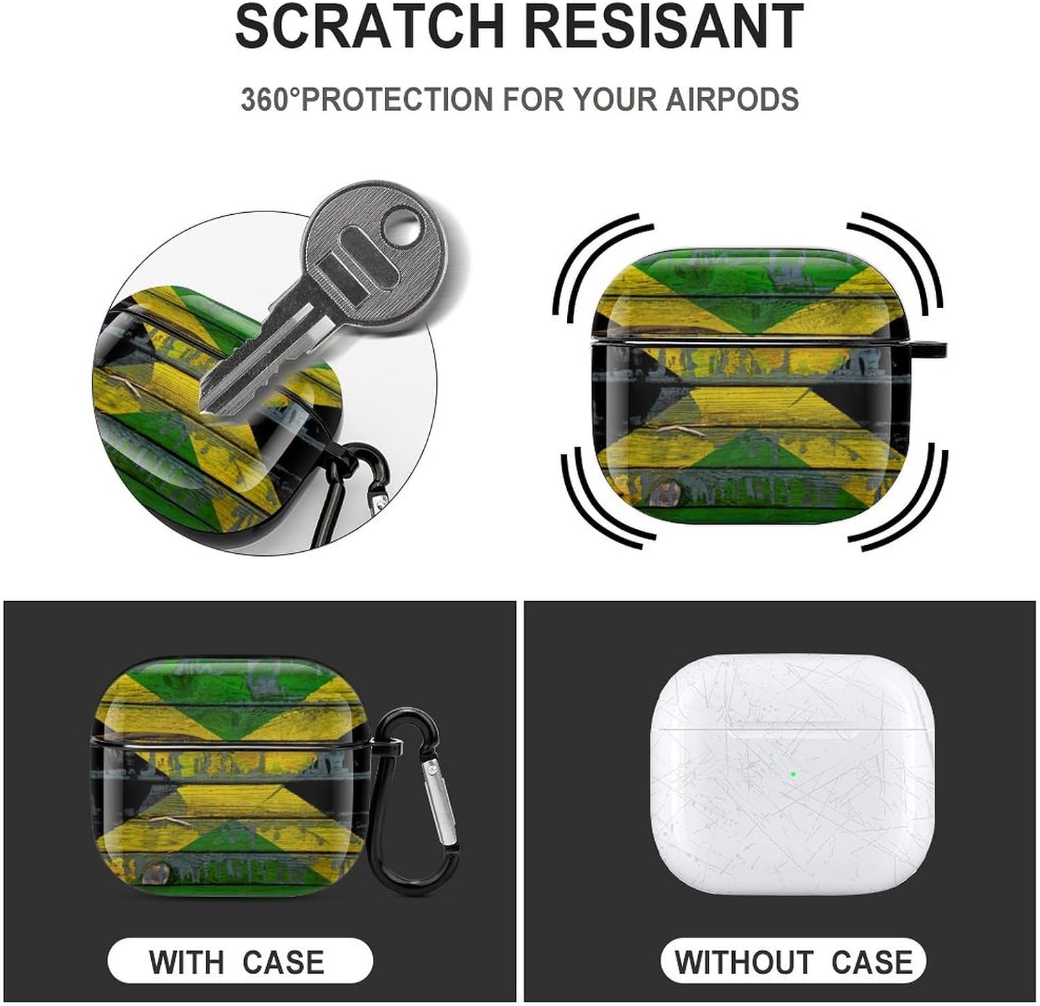 Jamaican Flag Compatible with Airpods 3 Case Cover,Case for AirPods 3rd Generation Case with Keychain Hard Shell Shockproof