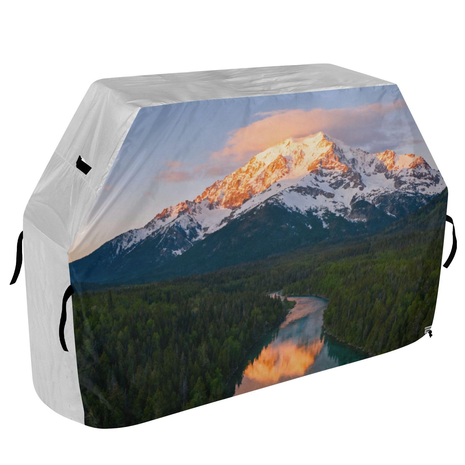 Snow Mountain Green Forests Sceneria BBQ Grill pokrowiec 158 cm wodoodporny wytrzymały odporny na rozdarcie odporny na blaknięcie materiał pokrowiec na grilla z regulowanym sznurkiem dla kurzu i