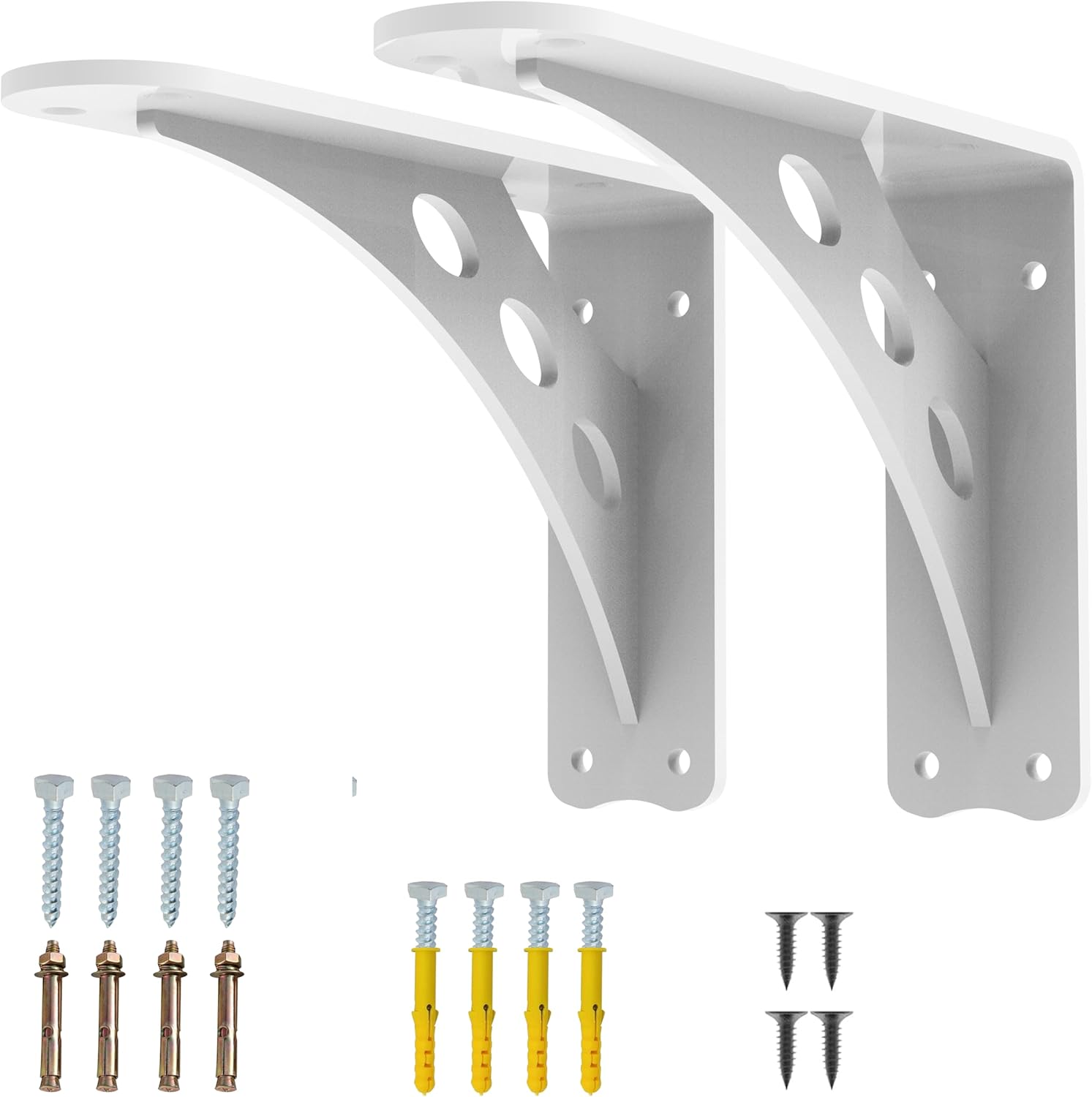 Heavy Duty Shelf Brackets ,1000Lbs Max Load for Floating Shelves & Countertops, 8 Inch x 6 Inch White Metal Brackets?Set of 2?,Industrial Strength Wall Mount Shelf Supports(8"x 6"White) 8IN×6IN White Max Load 1000 Lbs