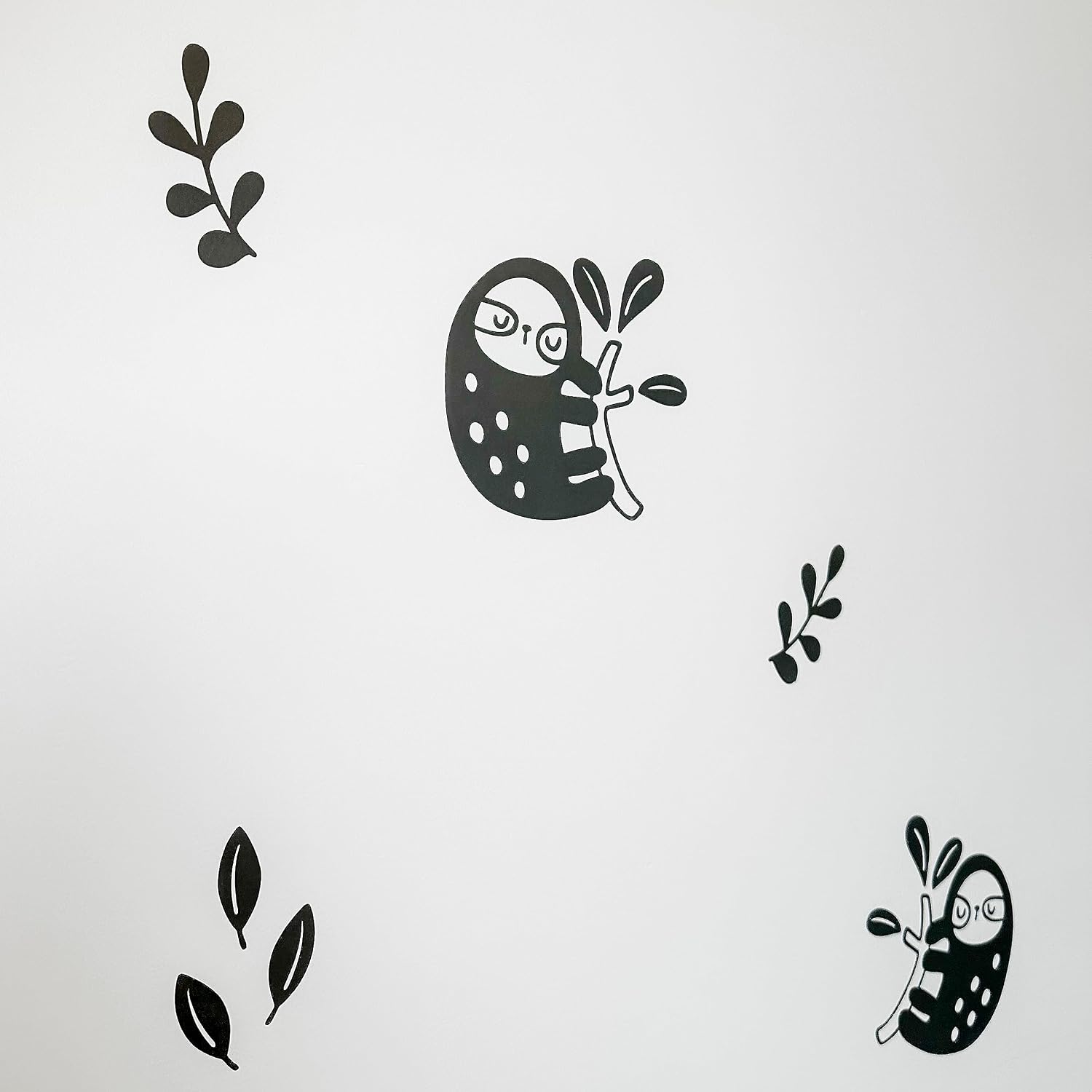Sloth & Leaves Animal Wall Decals Peel and Stick for Kids, Baby Bedroom Nursery and Living Room. 96 pcs. Adhesive Vinyl Wall Stickers Decor (Black) image 4
