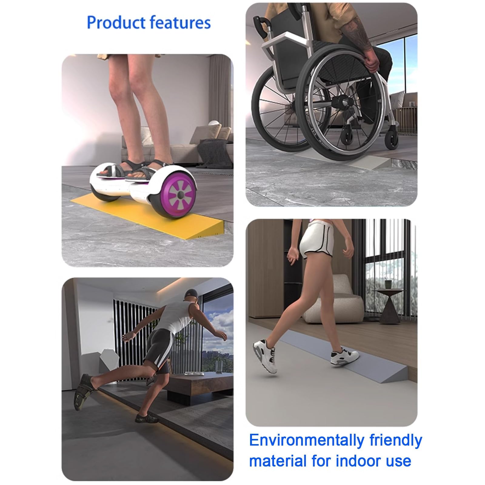 Rampa para silla de ruedas para umbral de baño, tira de transición autoadhesiva de plástico de 39 pulgadas para escalones, transición de suelo de 5.1 x 2.4 pulgadas, fácil instalación, solución