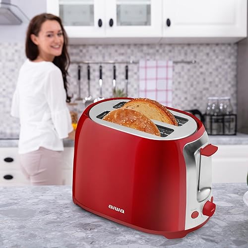 Miniatura 8 de Aiwa Tostadora, ranura ancha de 2 rebanadas, función de recalentamiento y descongelación, 6 ajustes de tostado, bandeja desplegable para migas,