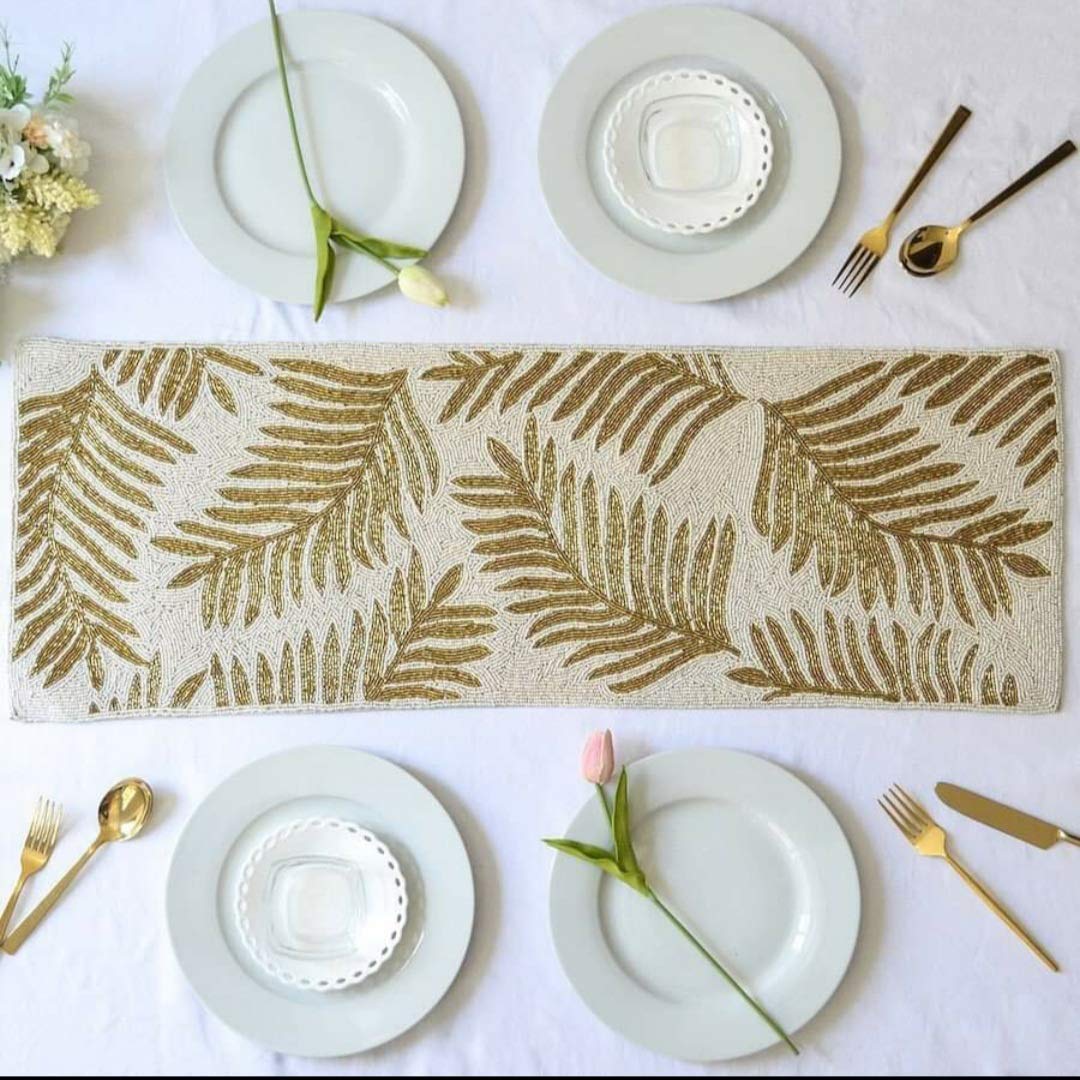 SS Creations Handcrafted Beaded Center and Dinning Table Runner (Golden)