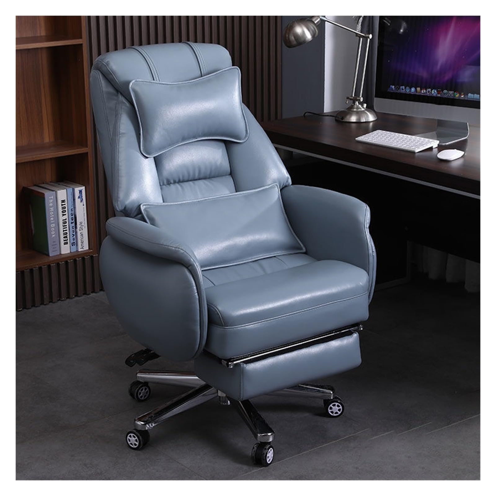 Computerstuhl, Home-Office-Schreibtischstühle, Drehstuhl, Leder, Verstellbarer Büro-Computerstuhl, Home-Stuhl, Arbeitszimmer, Business, Gaming-Drehstuhl,Light Blue-One Size